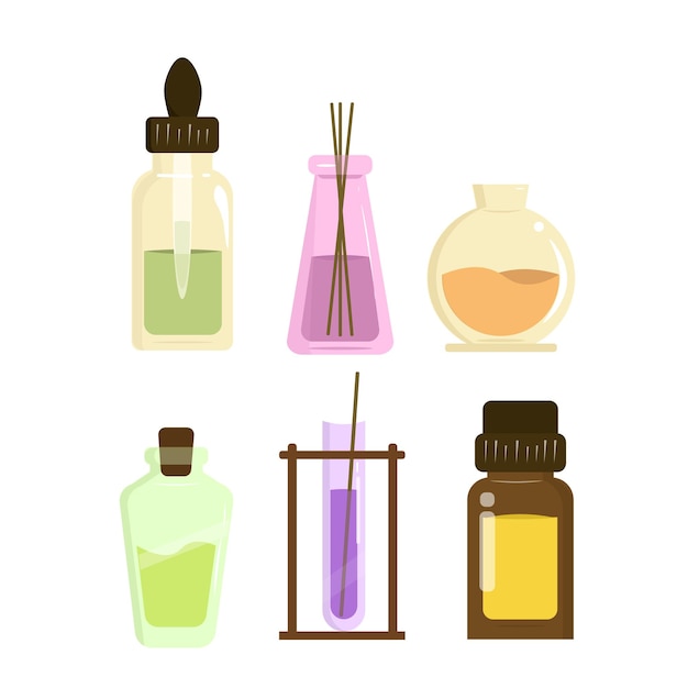 Essential Oils Bottle Vector Set