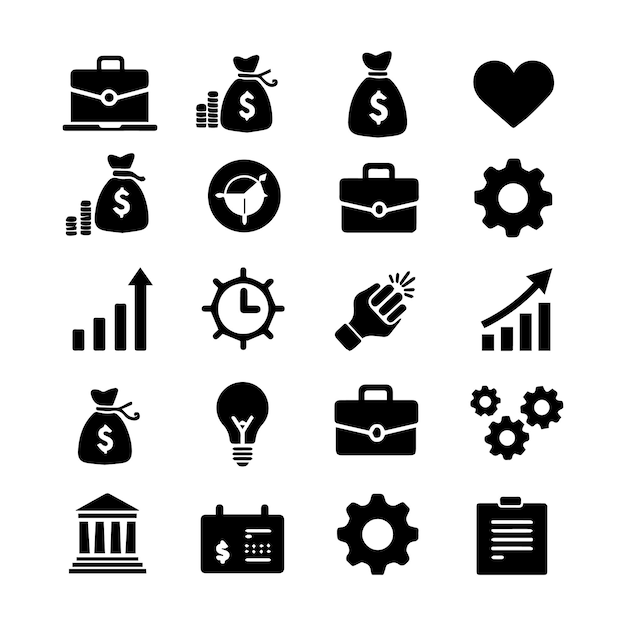 Essentiële zakelijke iconen die bedrijfsvisuele afbeeldingen stroomlijnen