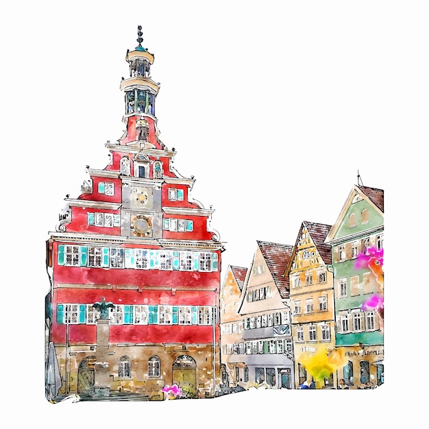 Esslingen germany watercolor hand drawn illustration isolated on white background