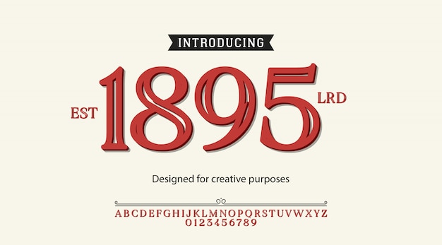 Est 1895 lrd alfabeto carattere tipografico