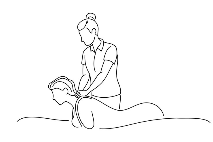 Vector esthetician massageert de rug continue lijn kunst vector illustratie