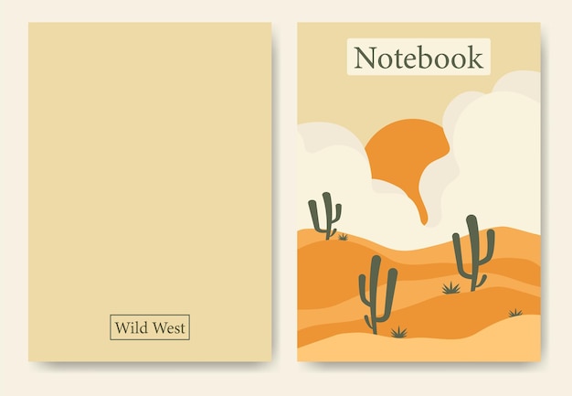 Vector esthetisch woestijnlandschapsjabloon voor notebookomslag