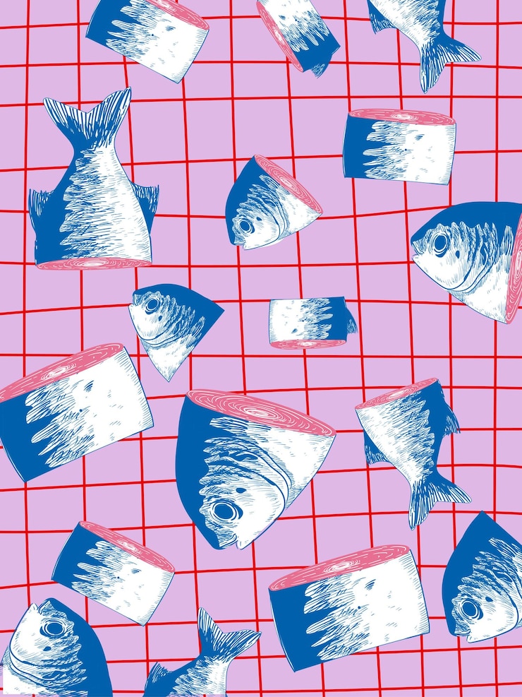 Vector esthetische abstracte achtergrond met verschillende vispatronen met de hand getekend decoratief lijnkunstontwerp