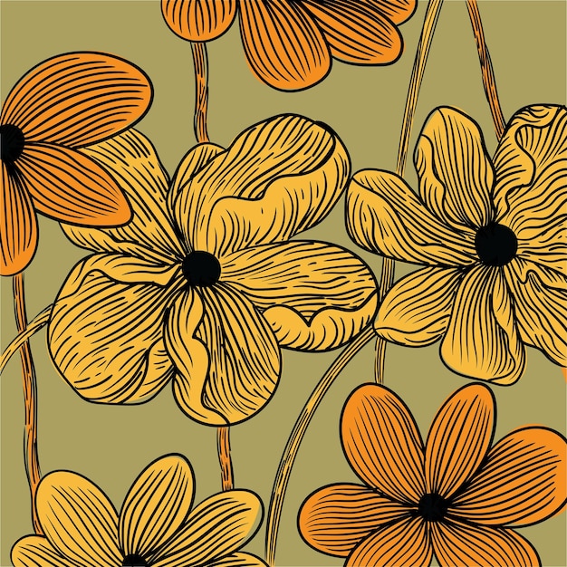 Esthetische abstracte planten en bloemen bloemen met de hand getekende vectorillustratie achtergrondontwerp