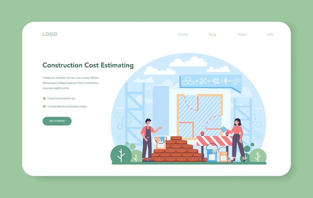 Estimator, financial consultant web banner or landing page. Appraisal services, property valuation, selling and buying. Real estate agency or business specialist. Isolated flat vector illustration