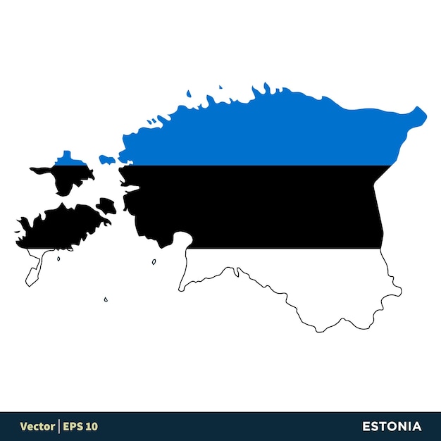 Estland Europa Landen Kaart en Vlag Vector Pictogram Sjabloon Illustratie Ontwerp Vector EPS 10