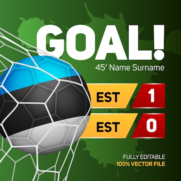 Estonia flag football soccer ball mockup scoring goal scoreboard banner 3d vector illustration