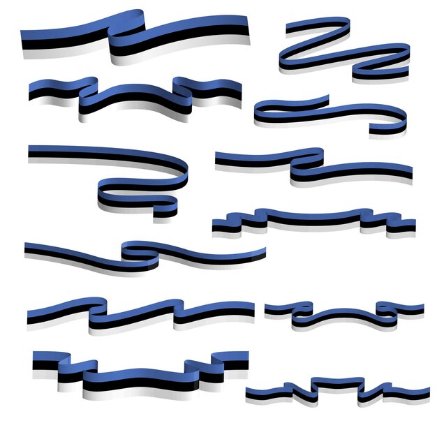 estonia flag ribbon vector element bundle set