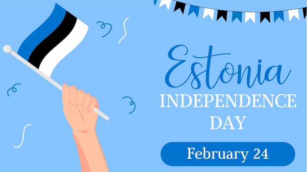 Estonia independence day february 24 banner with hand holding a flag