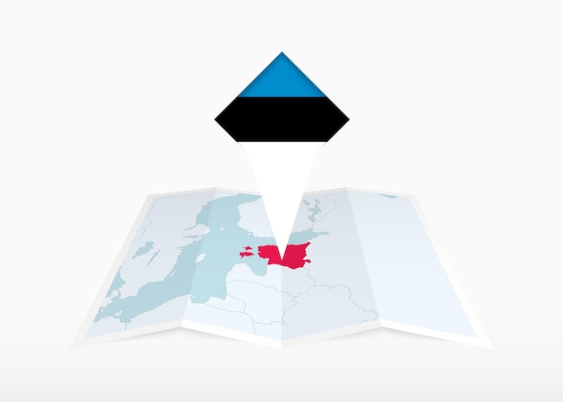 Estonia is depicted on a folded paper map and pinned location marker with flag of Estonia