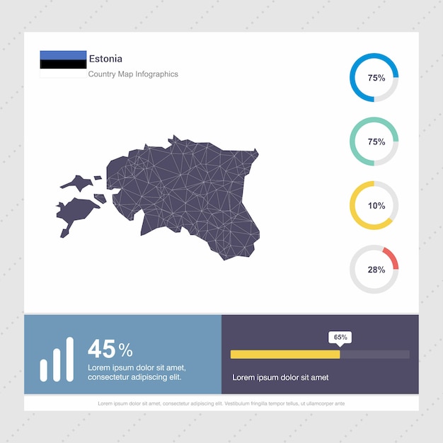 Modello di estonia mappa e bandiera infografica