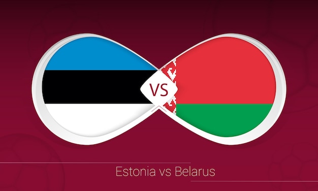 축구 대회에서 에스토니아 대 벨로루시, 축구 배경에 E조 대 아이콘.