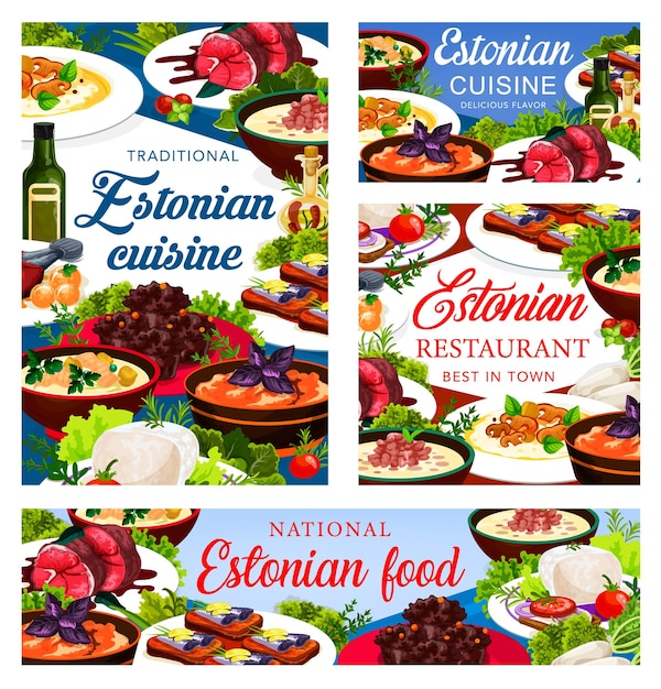 Estonian cuisine vector estonia dishes posters