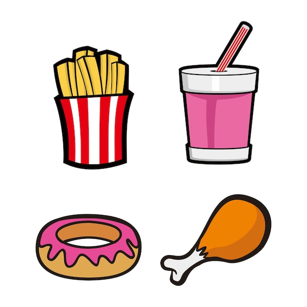 Eten en drinken set vector illustratie fast food set vector illustratie