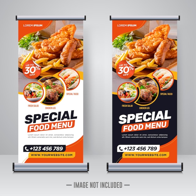 Eten en restaurant oprollen banner ontwerpsjabloon