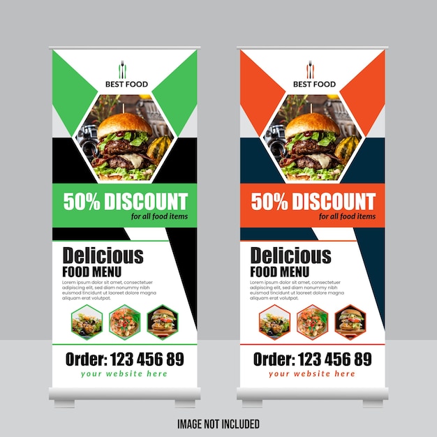 Vector eten en restaurant roll up banner of stand banner of x-banner ontwerpsjabloon