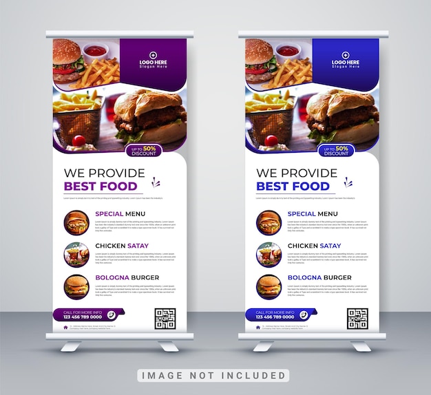 Eten en restaurant rollup banner ontwerp menu zakelijke bedrijf rekkaart, X stand banner