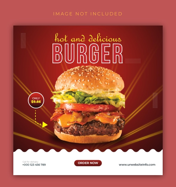Vector eten en restaurant social media banner post hamburger ontwerpsjabloon