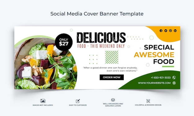 Eten en restaurant sociale media facebook dekking banner sjabloon premium vector