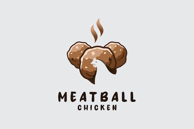 Vector eten logo ontwerp kip gehaktbal logo met creatieve negatieve ruimtestijl