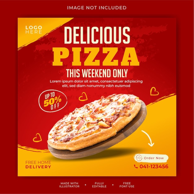 Eten menu en heerlijke pizza social media bannersjabloon