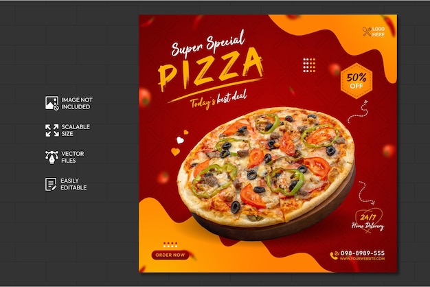 Eten menu en heerlijke pizza social media postsjabloon