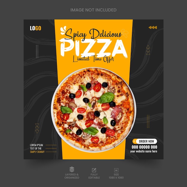 Vector eten menu en pizza social media post ontwerpsjabloon