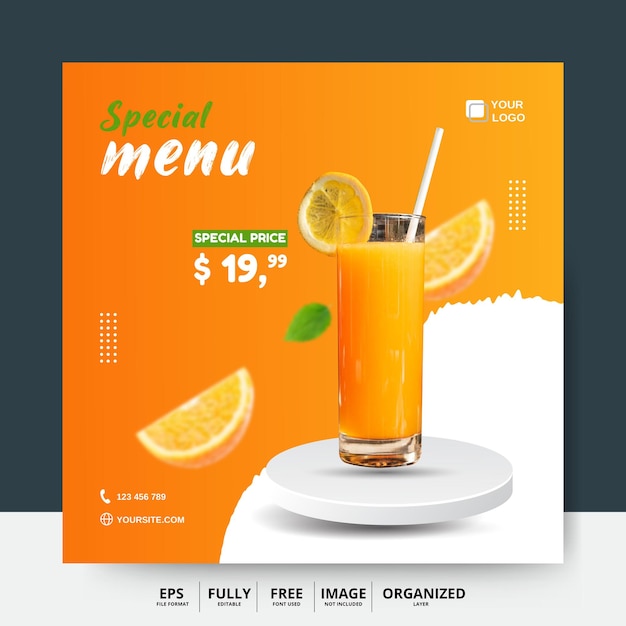 Eten menu en restaurant social media banner sjabloon