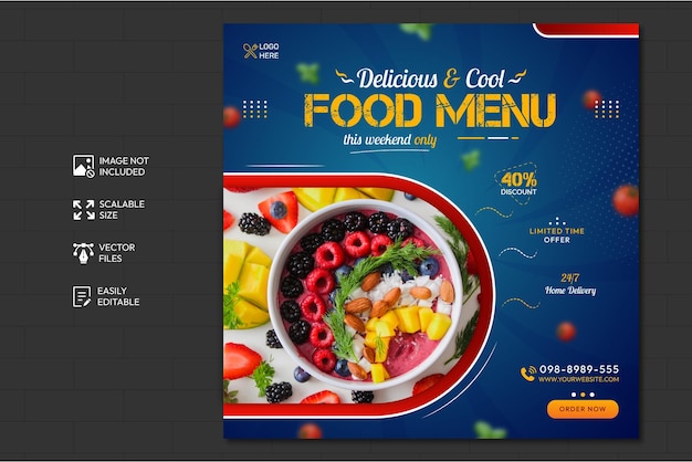 Eten menu en restaurant social media banner sjabloon