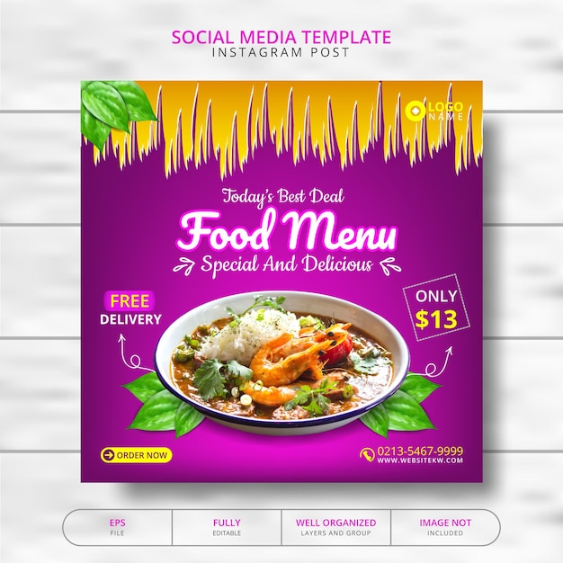 Eten Menu En Restaurant Sociale Media Post Template-promotie