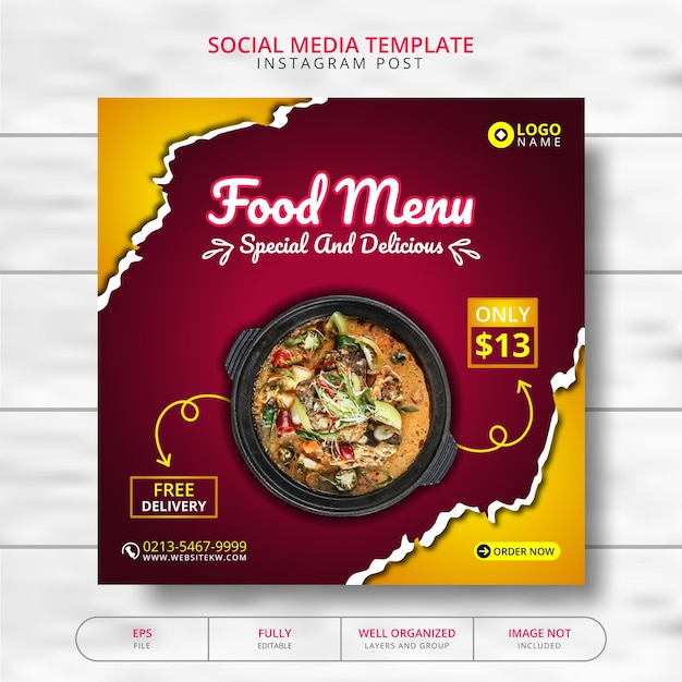 Eten Menu En Social Media Post Template Promotie