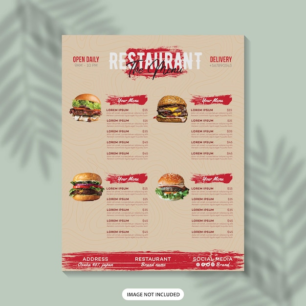 Eten menu flyer sjabloon ontwerp restaurant menu voedsel menu poster fastfood menu menu ontwerpsjabloon