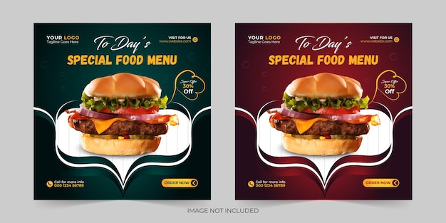 Eten menu restaurant zakelijke marketing posts op sociale media, sjabloon voor kortingsbanner voor promotieadvertenties