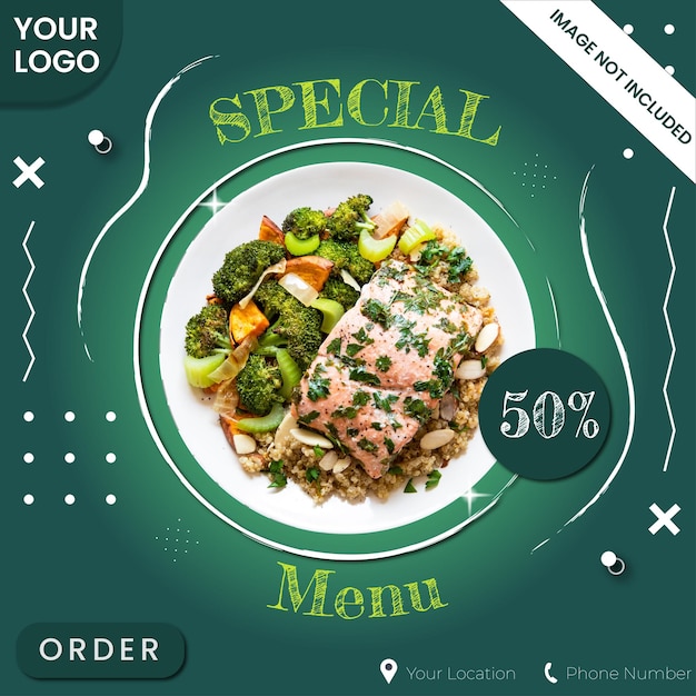 Eten menu speciale korting promotie social media banner sjabloon