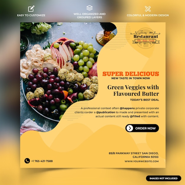 Eten restaurant menu instagram sociale media plaatsen webbannersjabloon vector premium