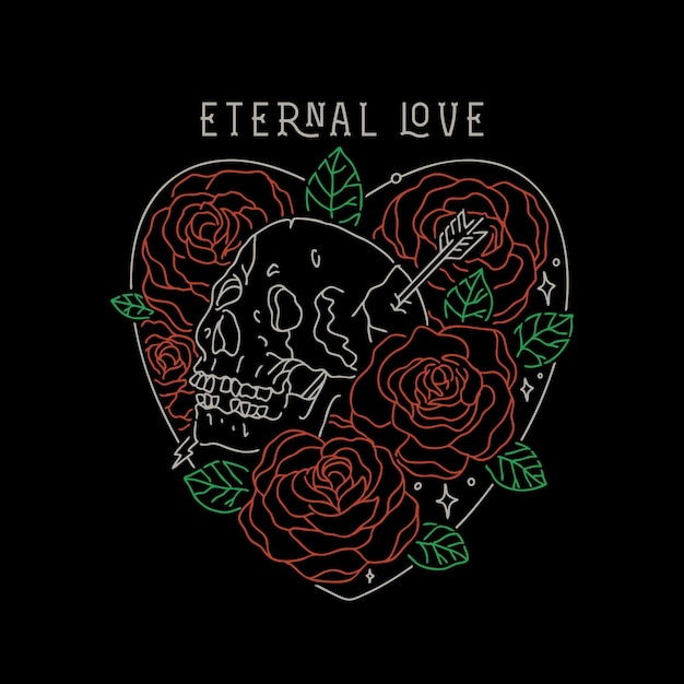 Eternal love skull and roses illustration