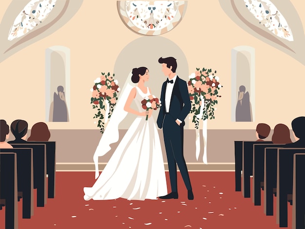 Vector eternal vows a church wedding illustration