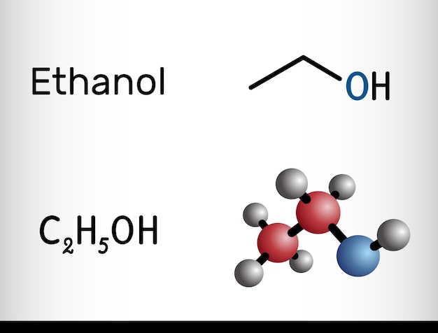 Vector ethanol c2h5oh molecuul structurele chemische formule molecuulmodel vector