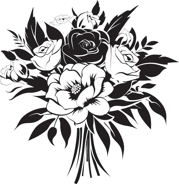 Ethereal Bloom Elegance Black Vector Logo Bridal Bouquet Essence Monochrome Icon Design