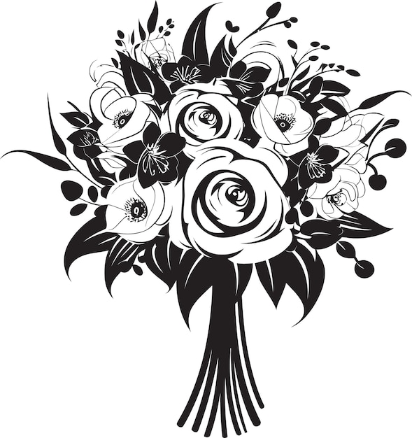 Vector ethereal bridal posy black vector emblem wedding blossom charm bridal bouquet icon