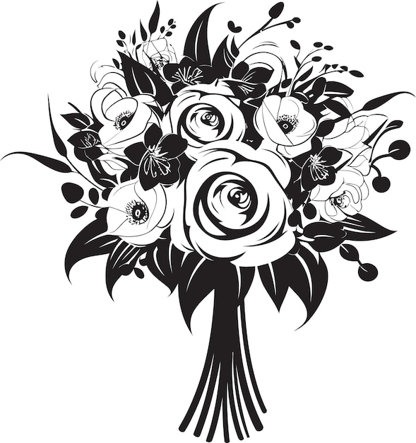 Ethereal Bridal Posy Black Vector Emblem Wedding Blossom Charm Bruidsboeket Icon