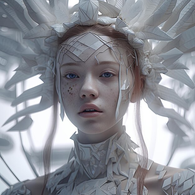 Ethereal divine bright female portrait magical scene 3d render