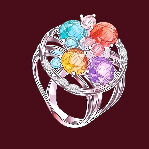 벡터 그림 스타일의 ethereal dream gemstone studded ring