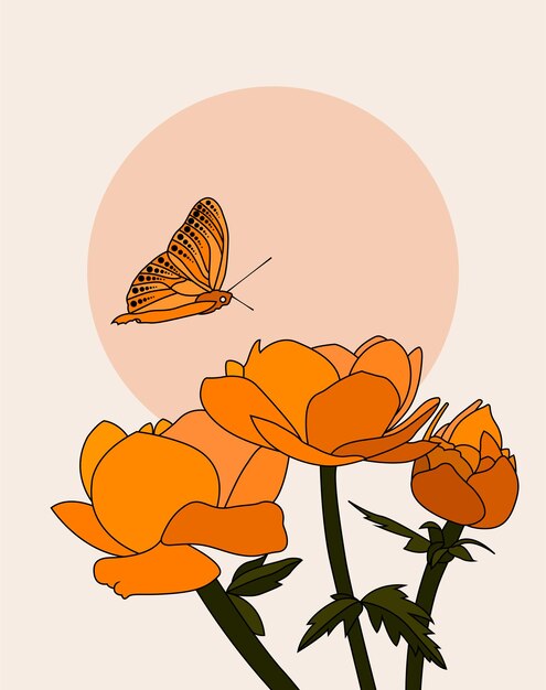 Ethereal elegance modern vector art drawing of lotus and beautiful butterfly modern lotus vector