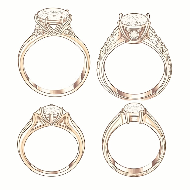 Vector ethereal enchantment sketch style solitaire rings that mesmerize illustration