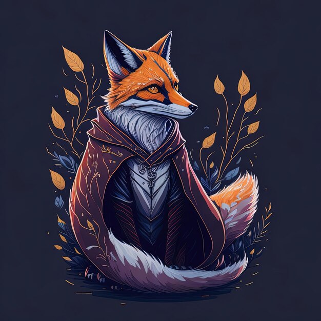 Ethereal fox in cloak detailed graphics design