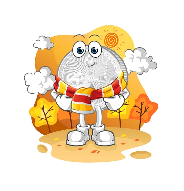 Ethereum coin in the autumn. cartoon mascot vector