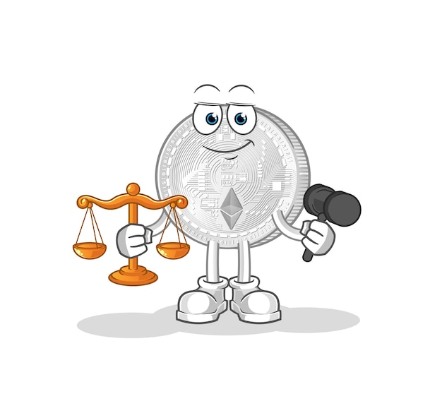 Ethereum coin lawyer cartoon. cartoon mascot vector