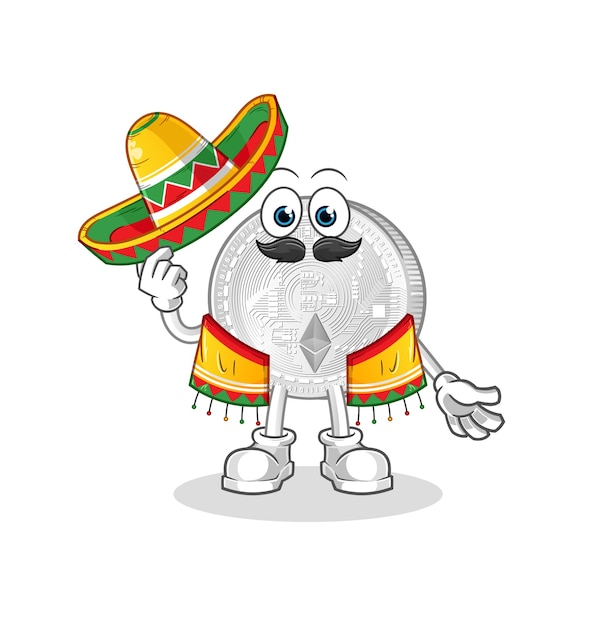 Вектор Эфириум монета мексиканской культуры и флага. мультфильм талисман вектор