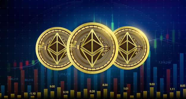 Ethereum eth 3 munt goud cryptocurrency blockchain toekomstige technologie voor het vervangen van digitale valuta